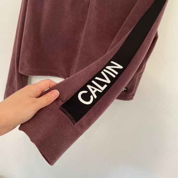 CALVIN KLEIN PERFORMANCE Half Zip Logo Top Purple Fleece 1/2 Zip Crop Sweatshirt - Picture 9 of 15